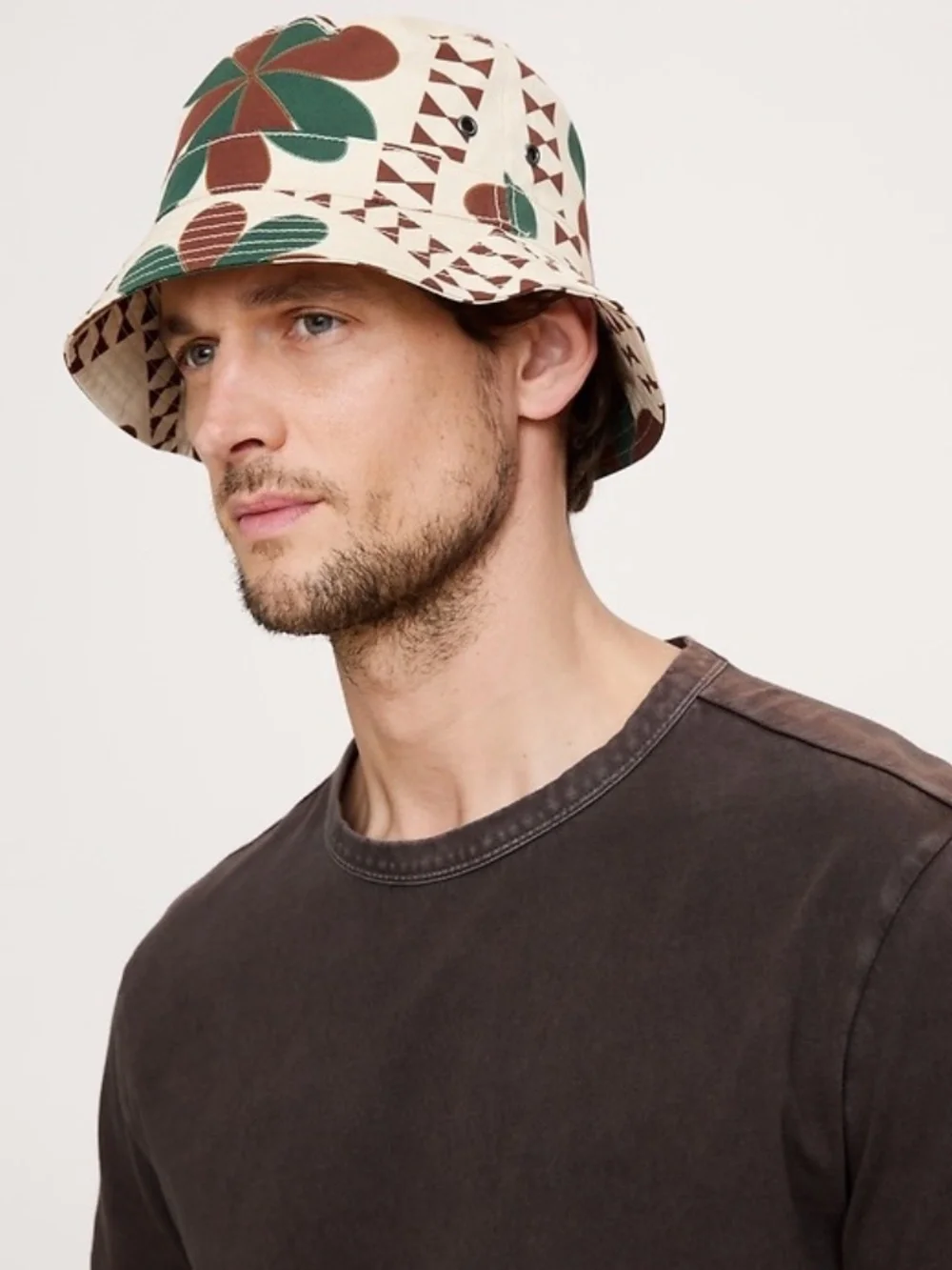 Banana Republic Cotton-Linen Bucket Hat size L/XL in Khaki Beige Print NWT